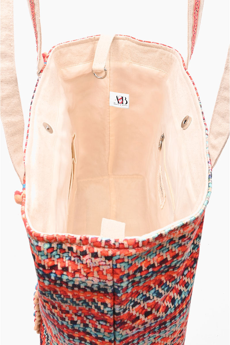 Evil Eye Good Luck Hand Beaded Orange and Blue Tote Bag