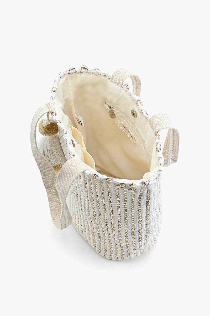 Natural Beauty Upcycled Hand Woven White Tote