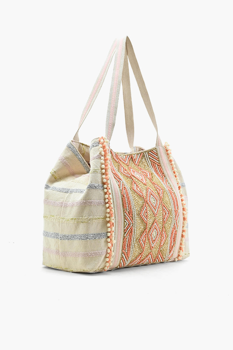 Rose Gold Tote-Hand Beaded Metallic Tote For Women