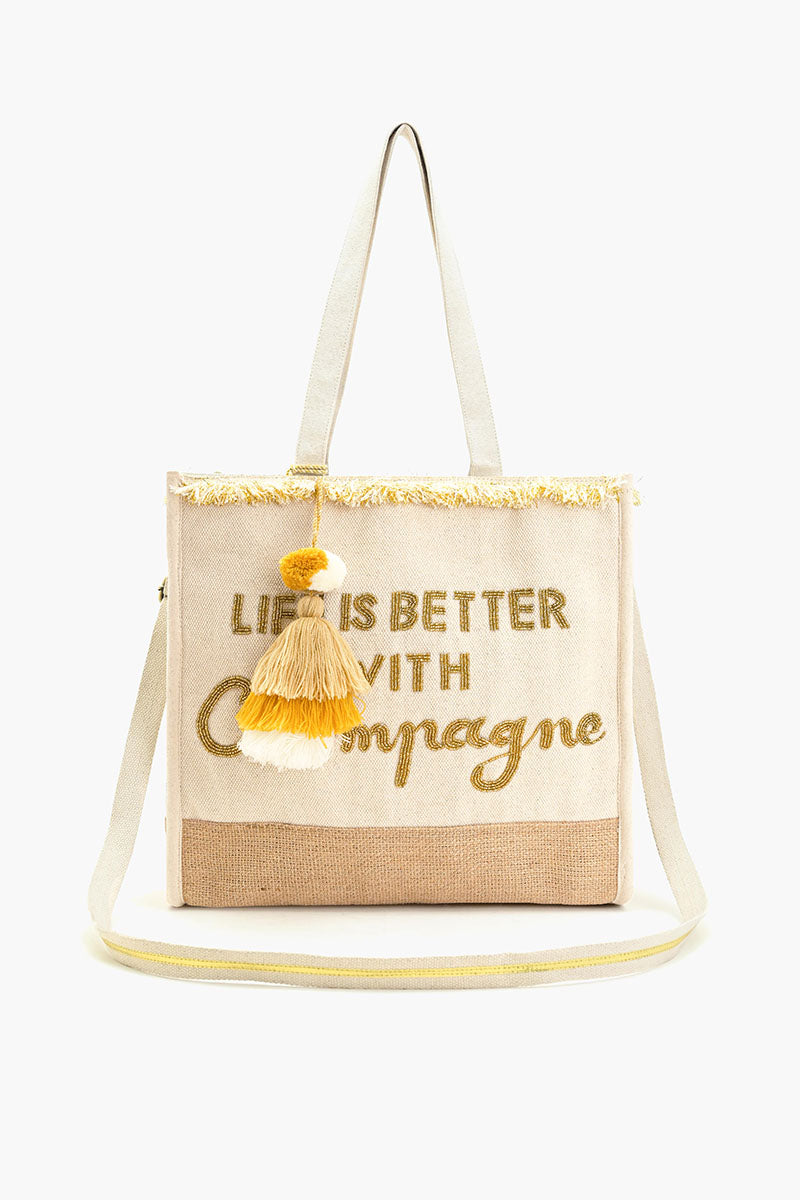 Champagne Forever Tote-Hand Beaded Jute Tote For Women