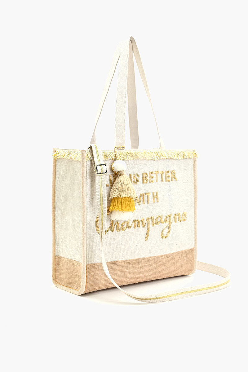 Champagne Forever Tote-Hand Beaded Jute Tote For Women