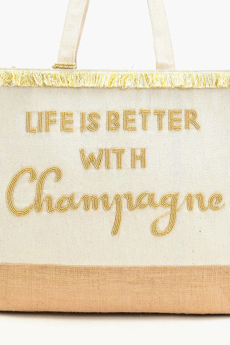 Champagne Forever Tote-Hand Beaded Jute Tote For Women