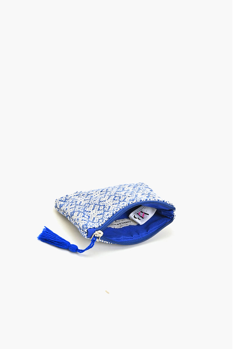 Blue Handwoven Jacquard Coin Bag