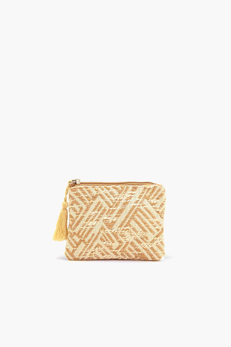 Beige Handwoven Jacquard Coin Bag