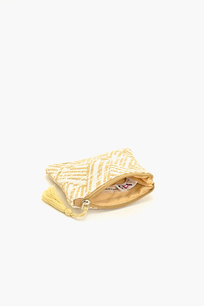 Beige Handwoven Jacquard Coin Bag