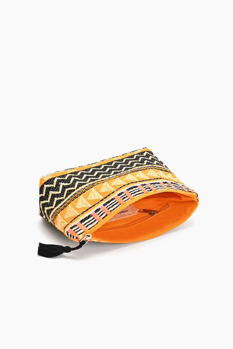 Handwoven Jacquard Makeup Pouch with Bold Tribal Pattern