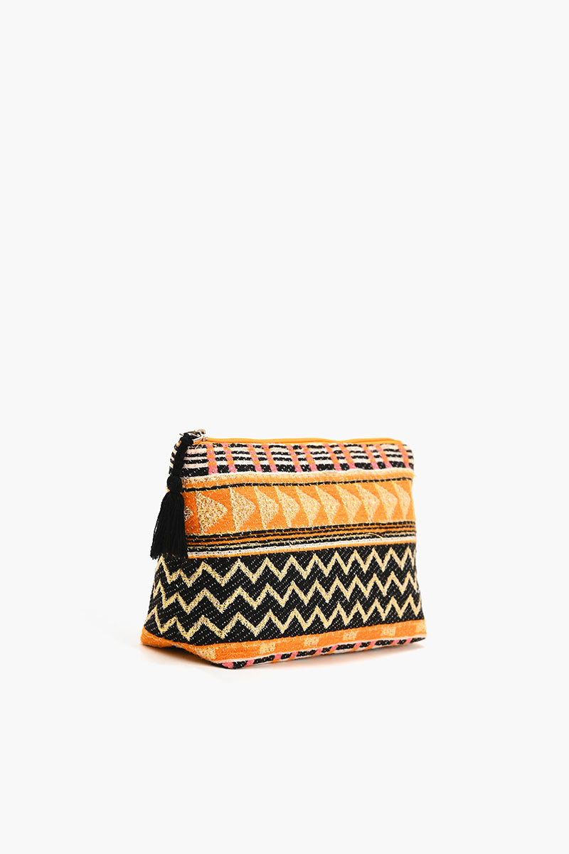 Handwoven Jacquard Makeup Pouch with Bold Tribal Pattern