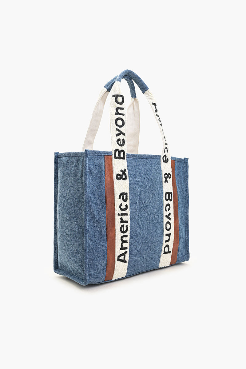 A&B Denim Beaded Personalized Tote