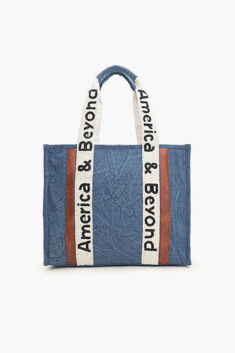 A&B Denim Beaded Personalized Tote
