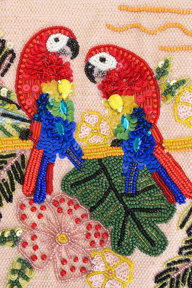 Sunny Parrot Beaded Top Handle Bag