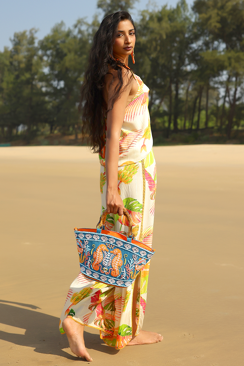 Sea Horse Teal Top Handle Bag