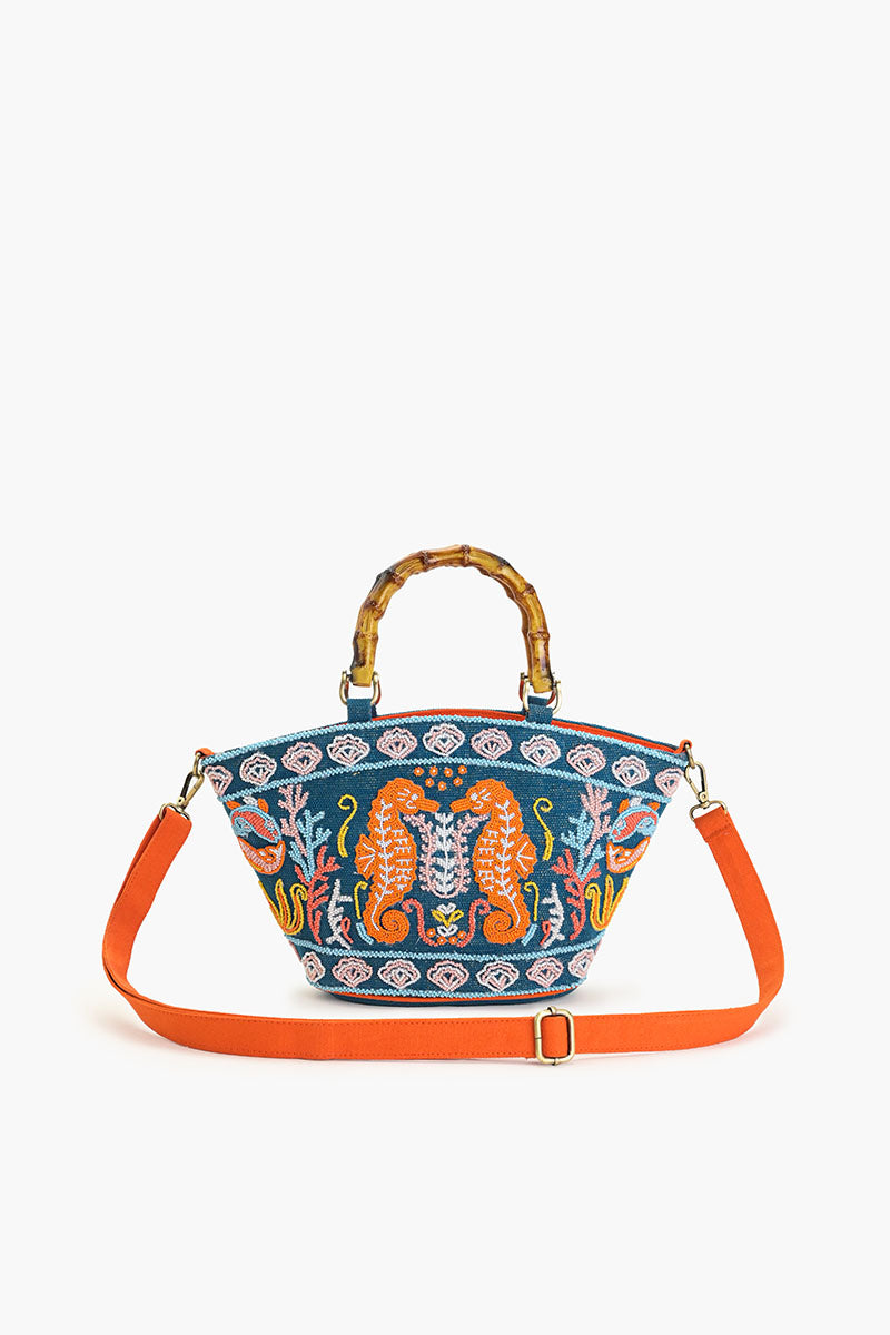Sea Horse Teal Top Handle Bag