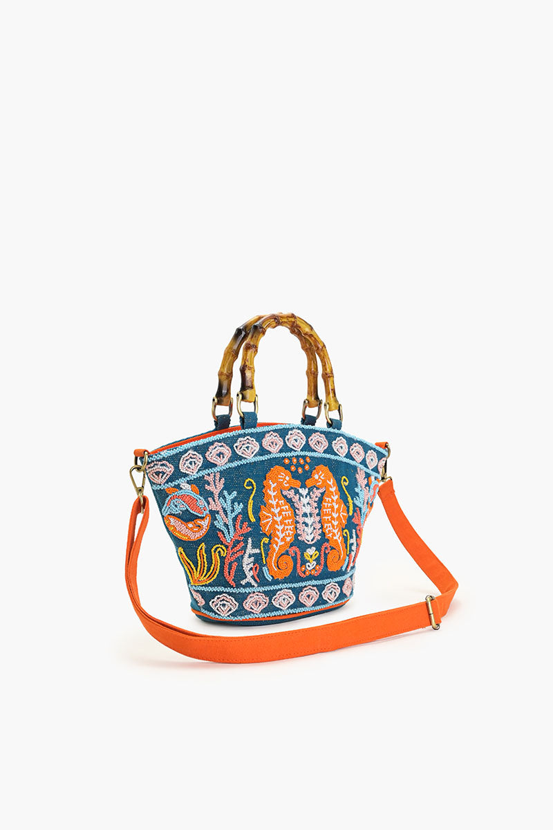 Sea Horse Teal Top Handle Bag
