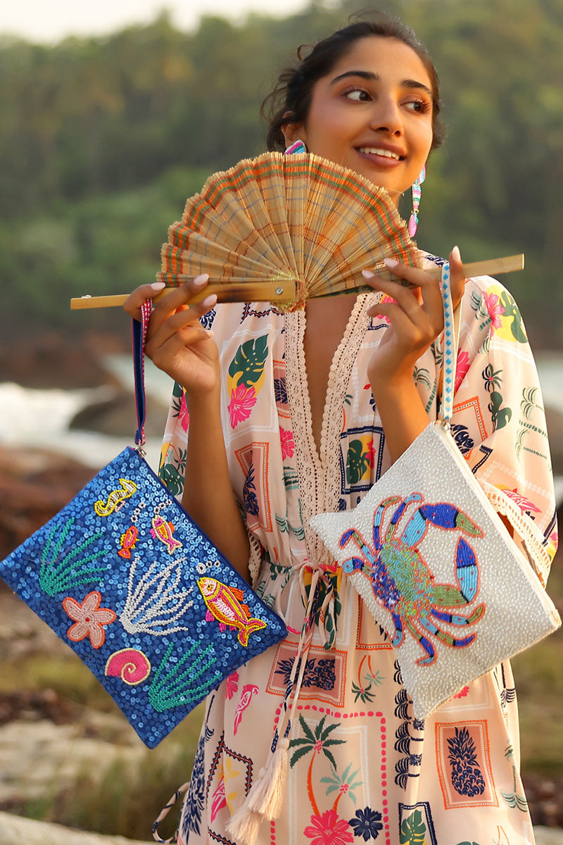 Ocean Bliss Hand-Beaded Wristlet