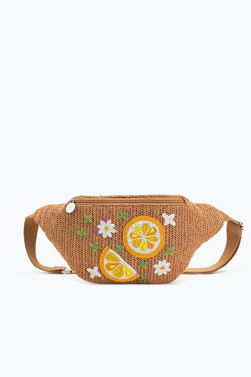 Make Lemonade Raffia Embellished Fanny Sling Bag