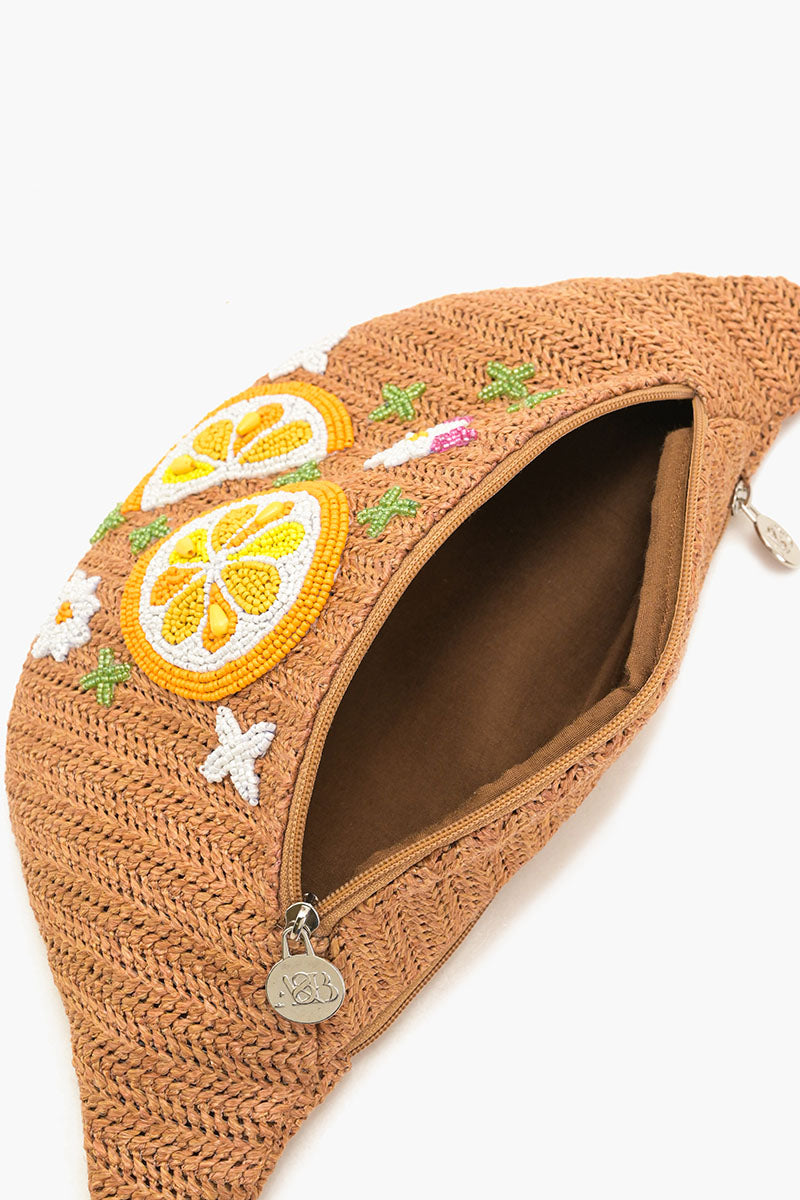 Make Lemonade Raffia Embellished Fanny Sling Bag