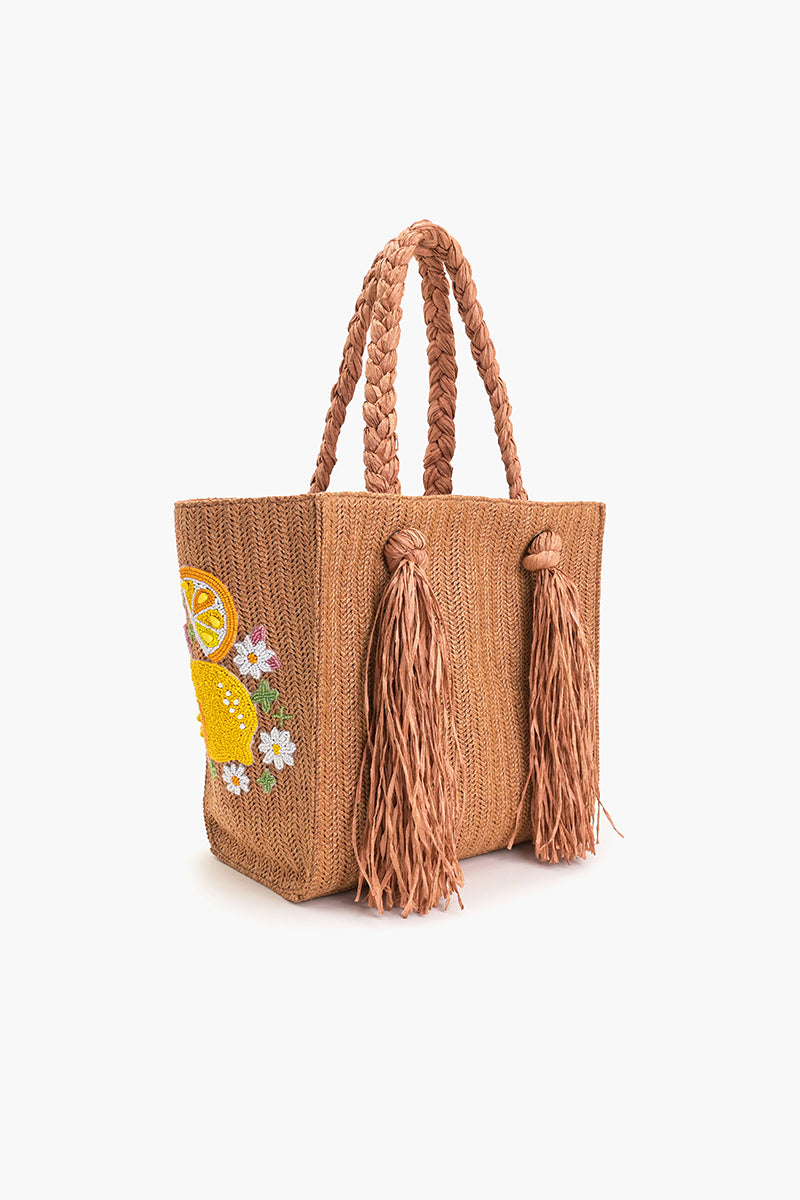 Daisy Citrus Straw Tote