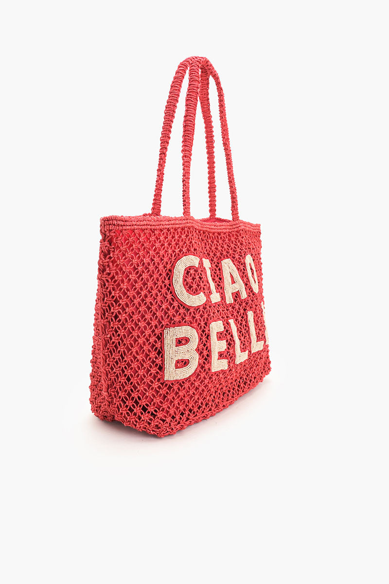 Ciao Bella Beaded Macrame Jute Tote