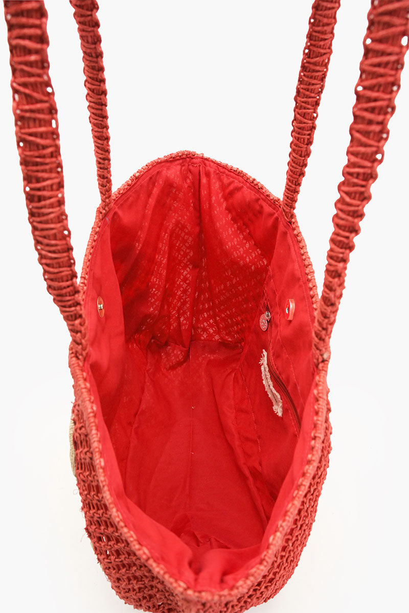 Ciao Bella Beaded Macrame Jute Tote