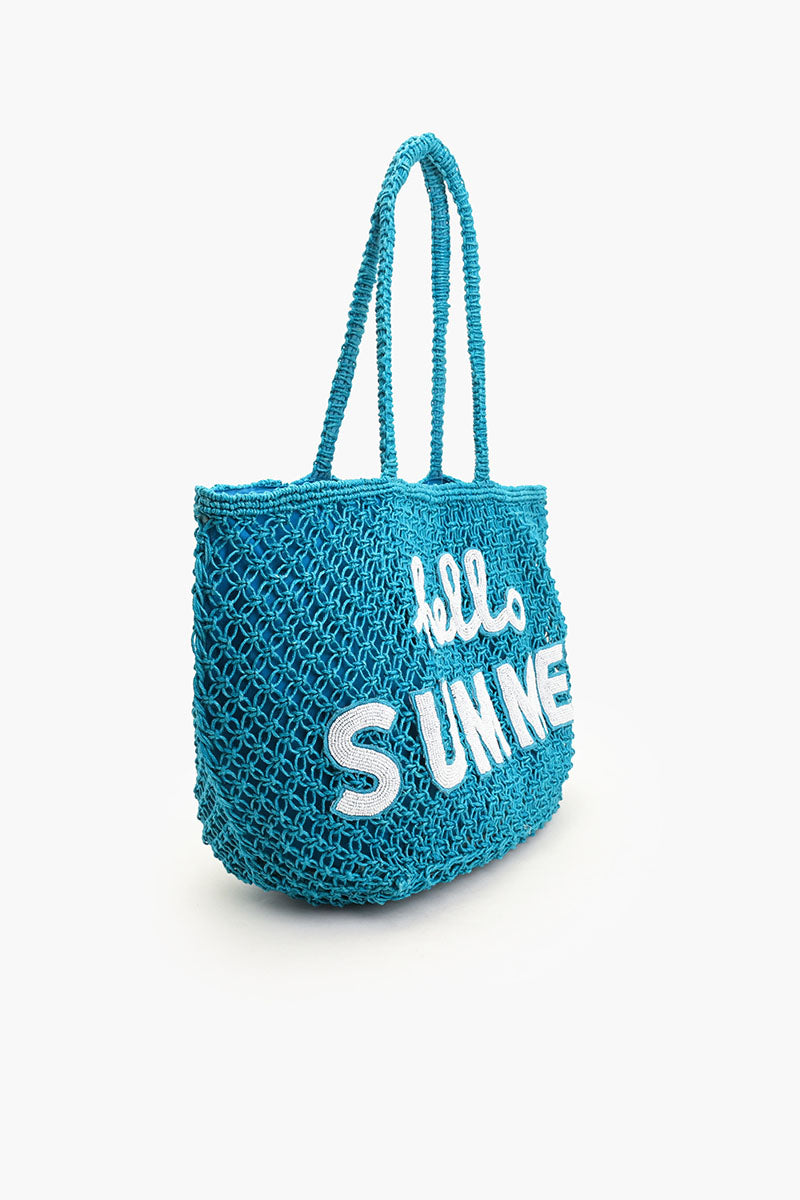 Hello Summer Beaded Macrame Jute Tote