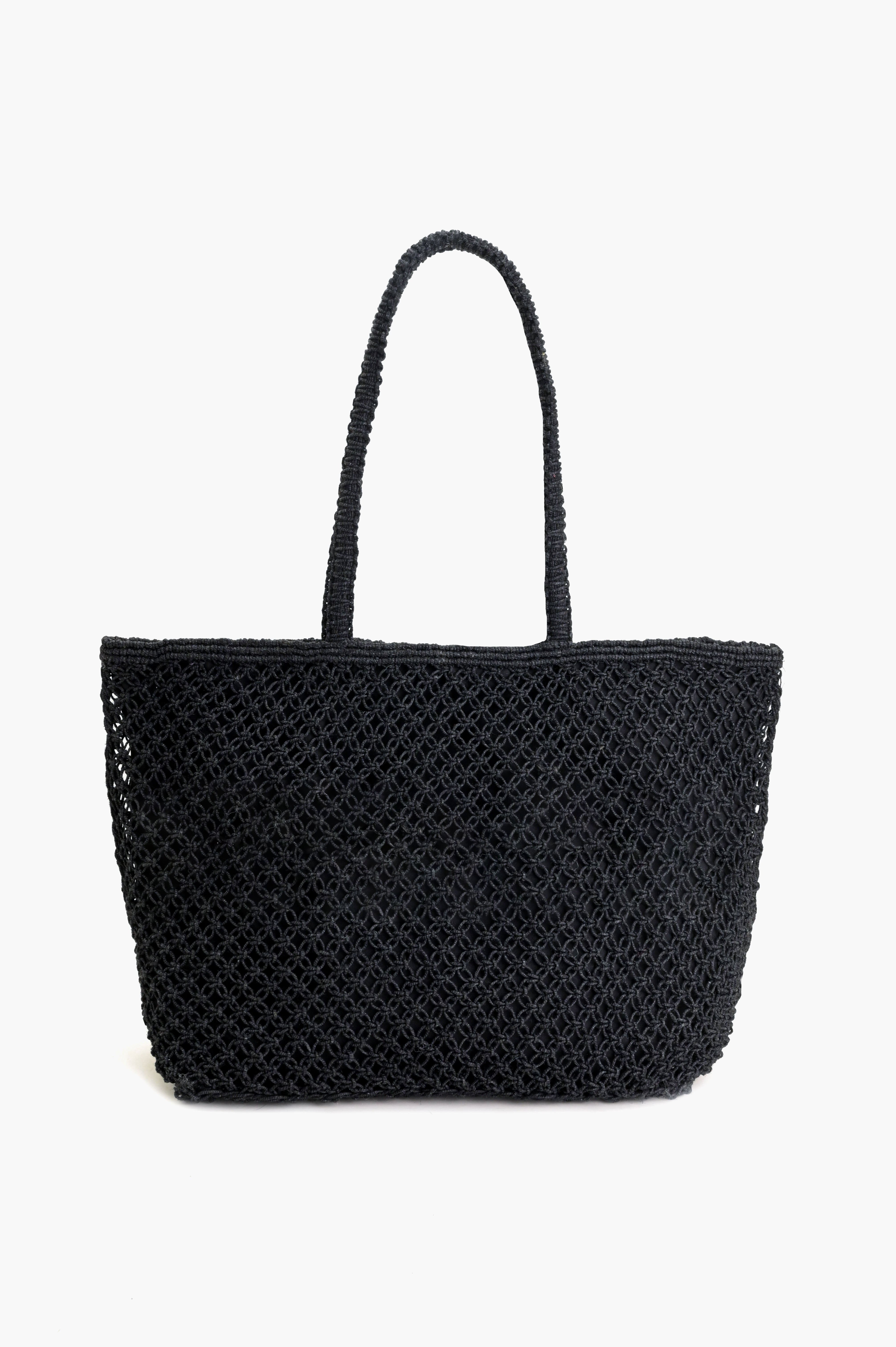 Off Duty Beaded Macrame Jute Tote