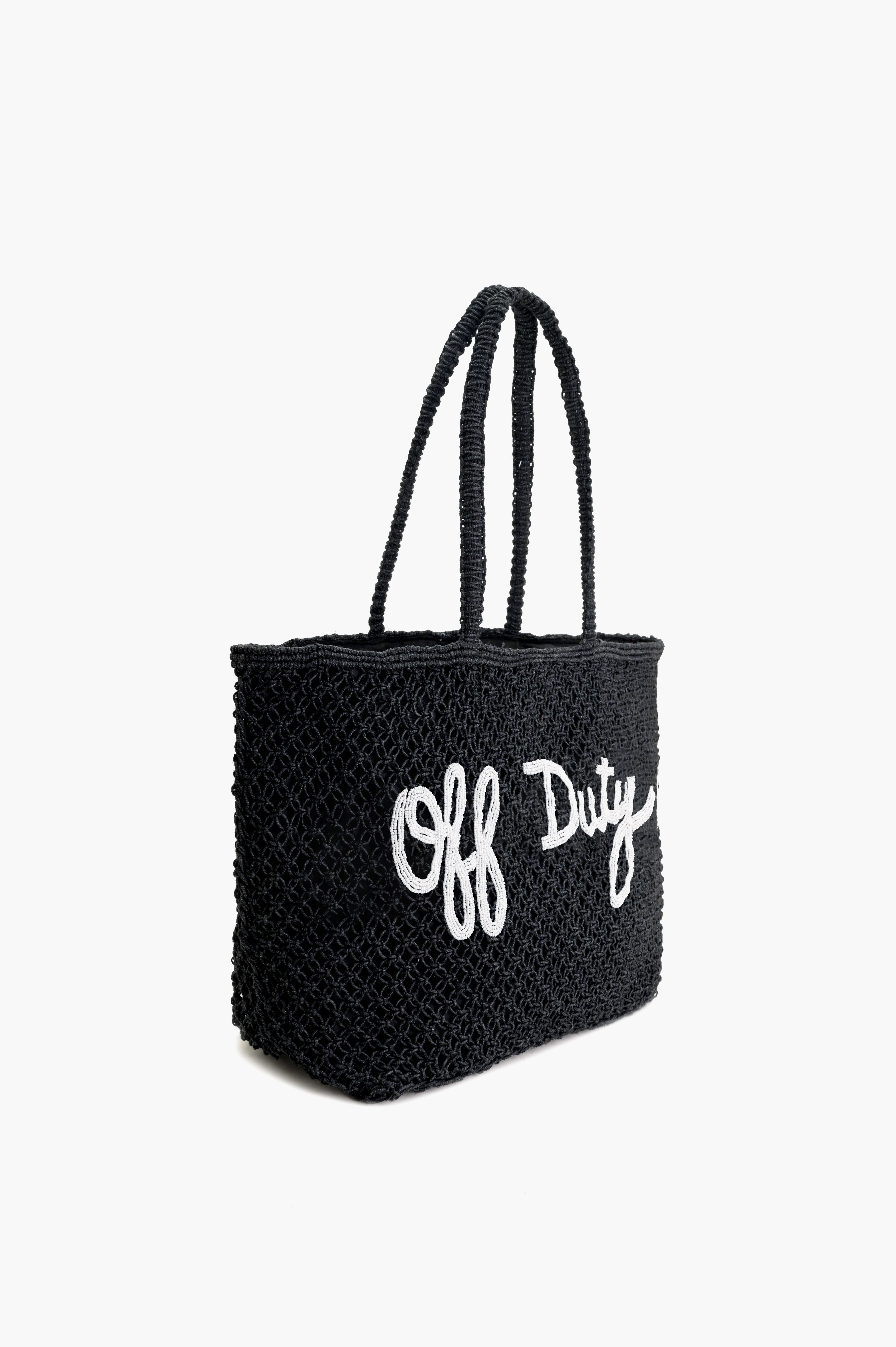 Off Duty Beaded Macrame Jute Tote