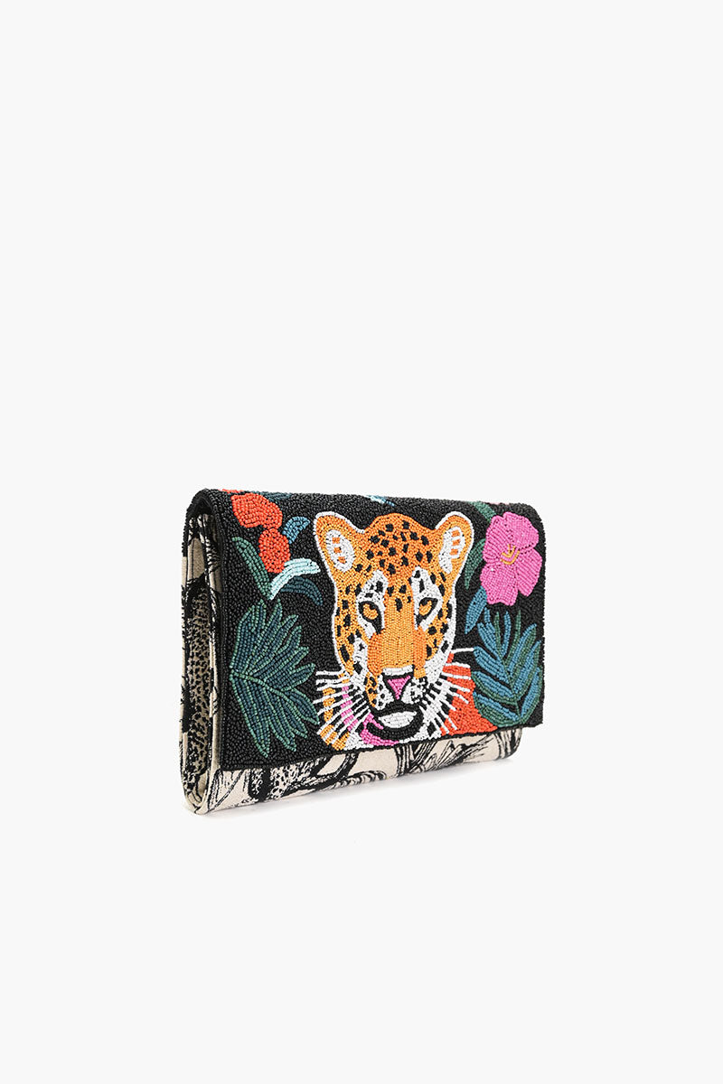 Tropical Leopard Embellished Clutch