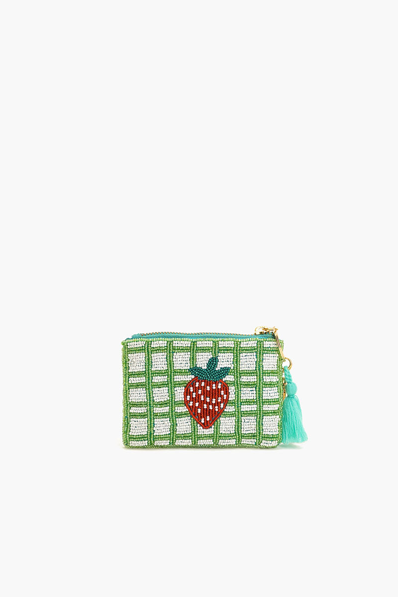 Strawberry Check Beaded Pouch