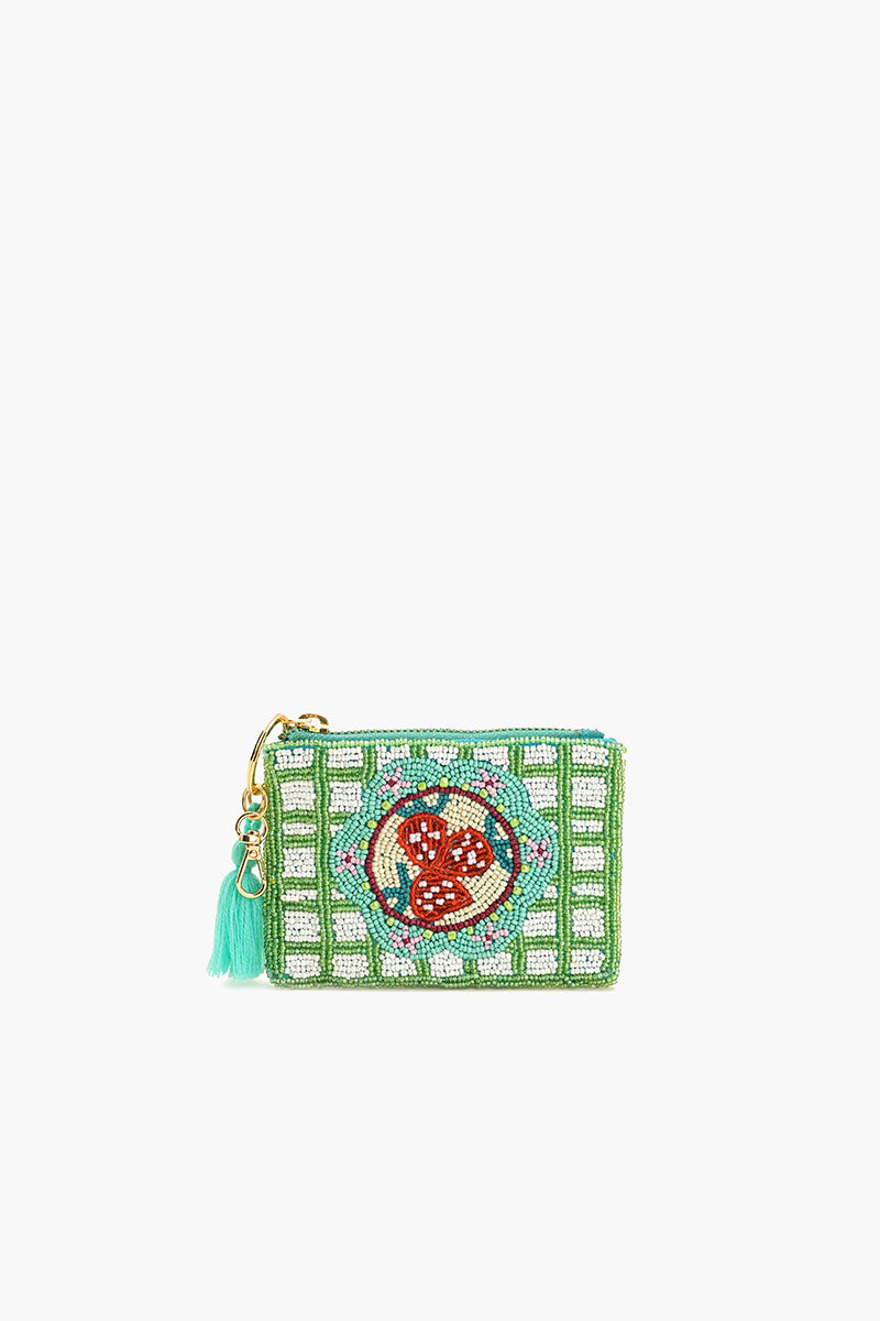 Strawberry Check Beaded Pouch