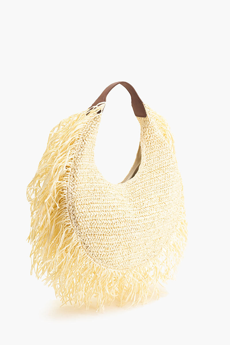 Raffia Fringe Crescent Bag
