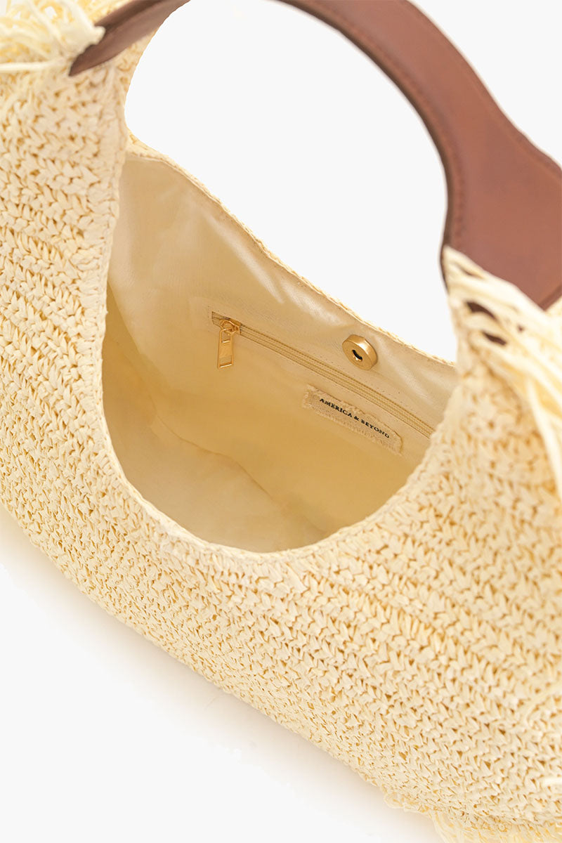 Raffia Fringe Crescent Bag
