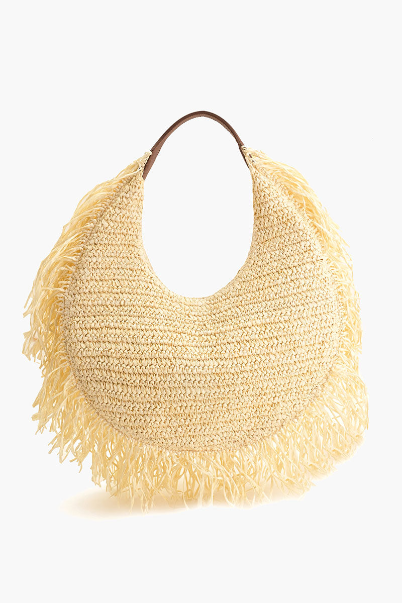 Raffia Fringe Crescent Bag