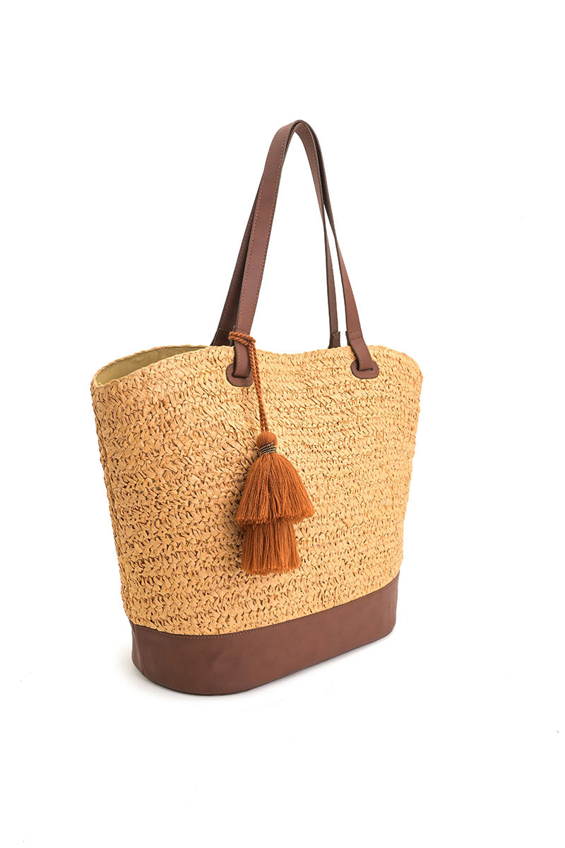 Raffia Weave Contrast Tote