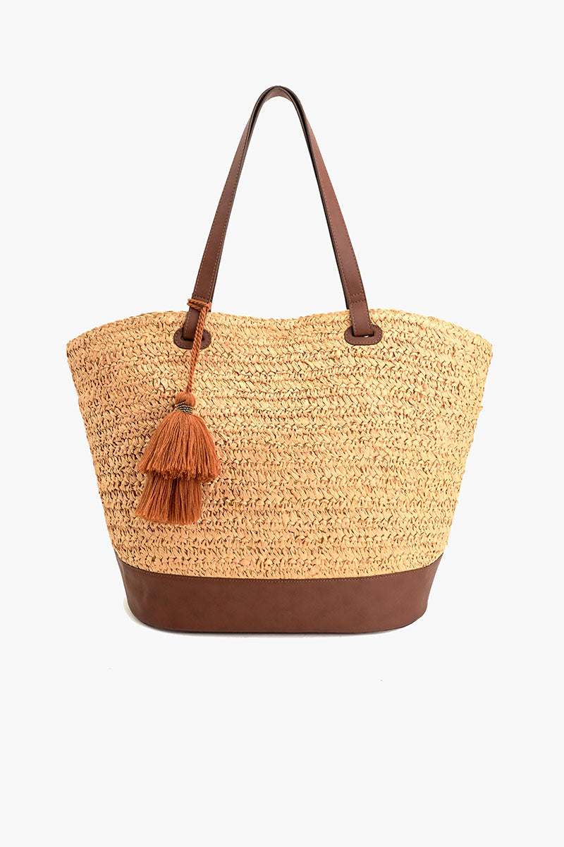 Raffia Weave Contrast Tote