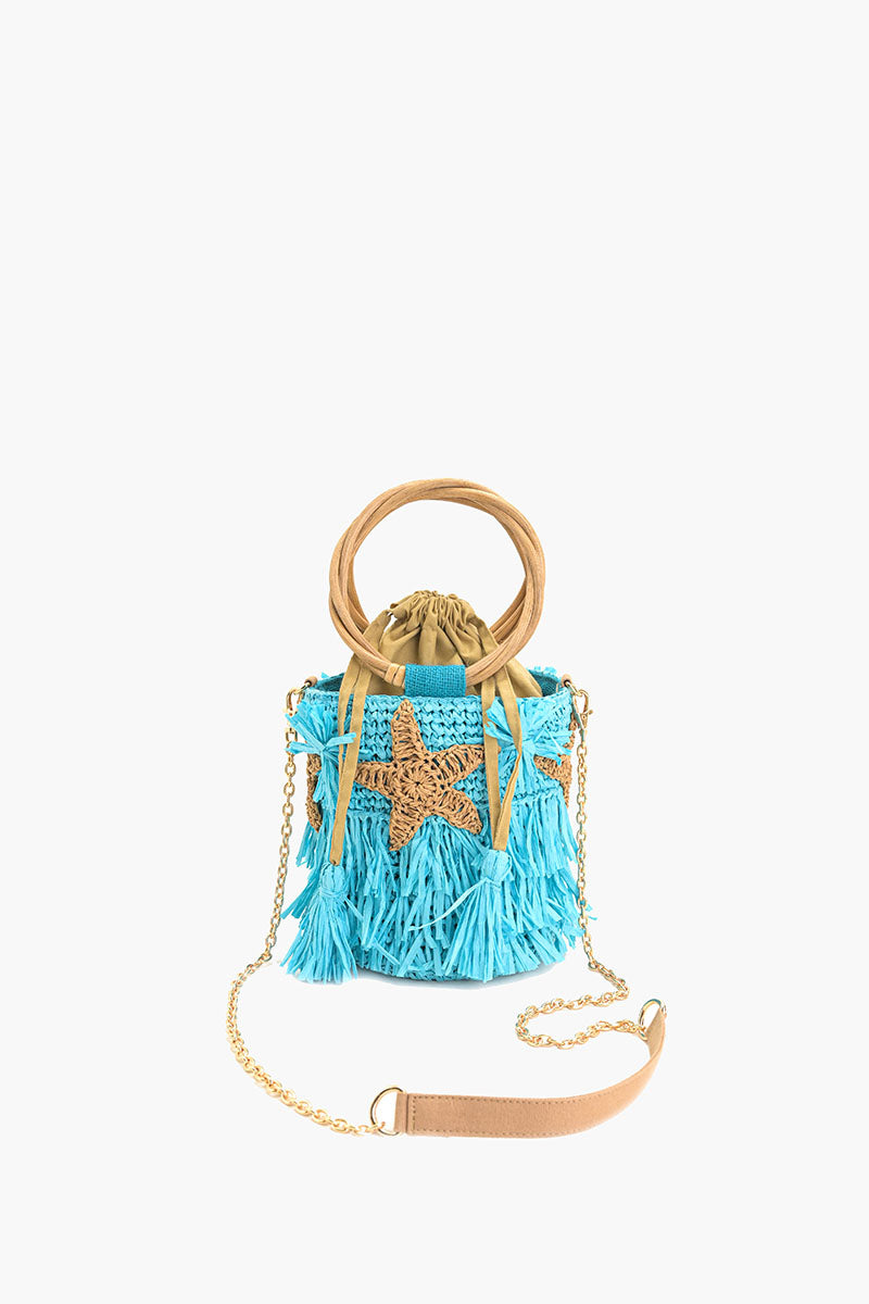 Aqua Fringe Starfish Bucket Bag