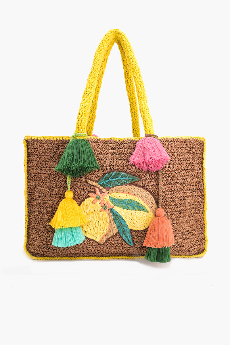 Lemon Fiesta Raffia Tote Bag