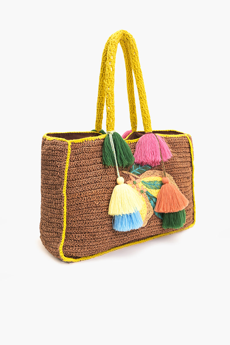 Lemon Fiesta Raffia Tote Bag