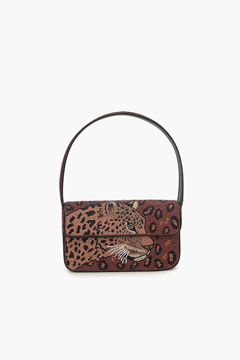 Forest Leopard Beaded Shoulder Bag