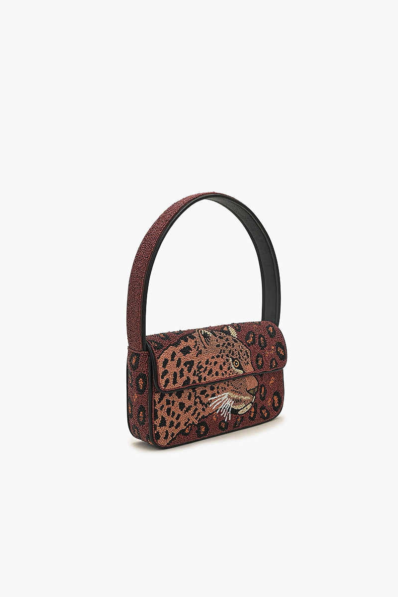 Forest Leopard Beaded Shoulder Bag