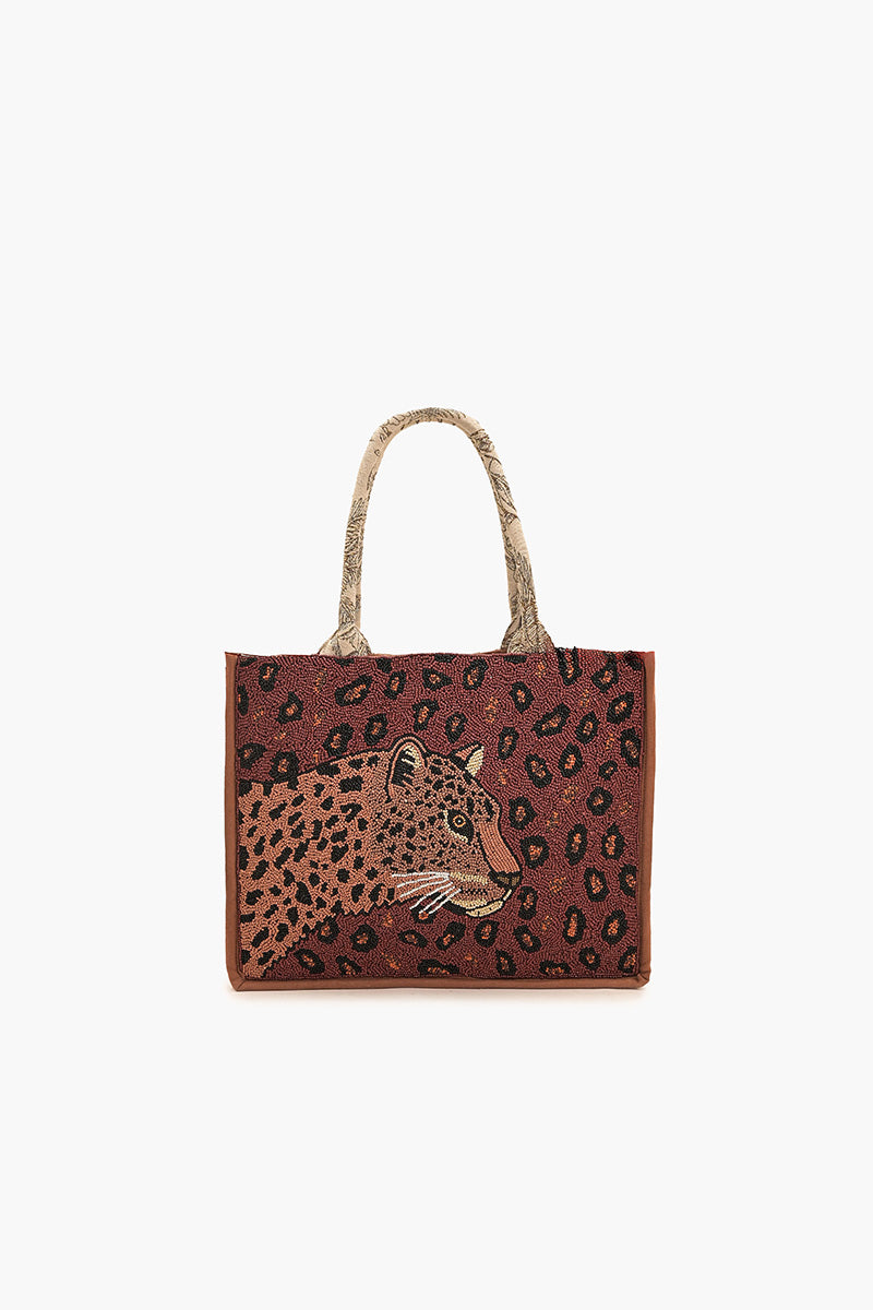 Forest Leopard Beaded Book Tote