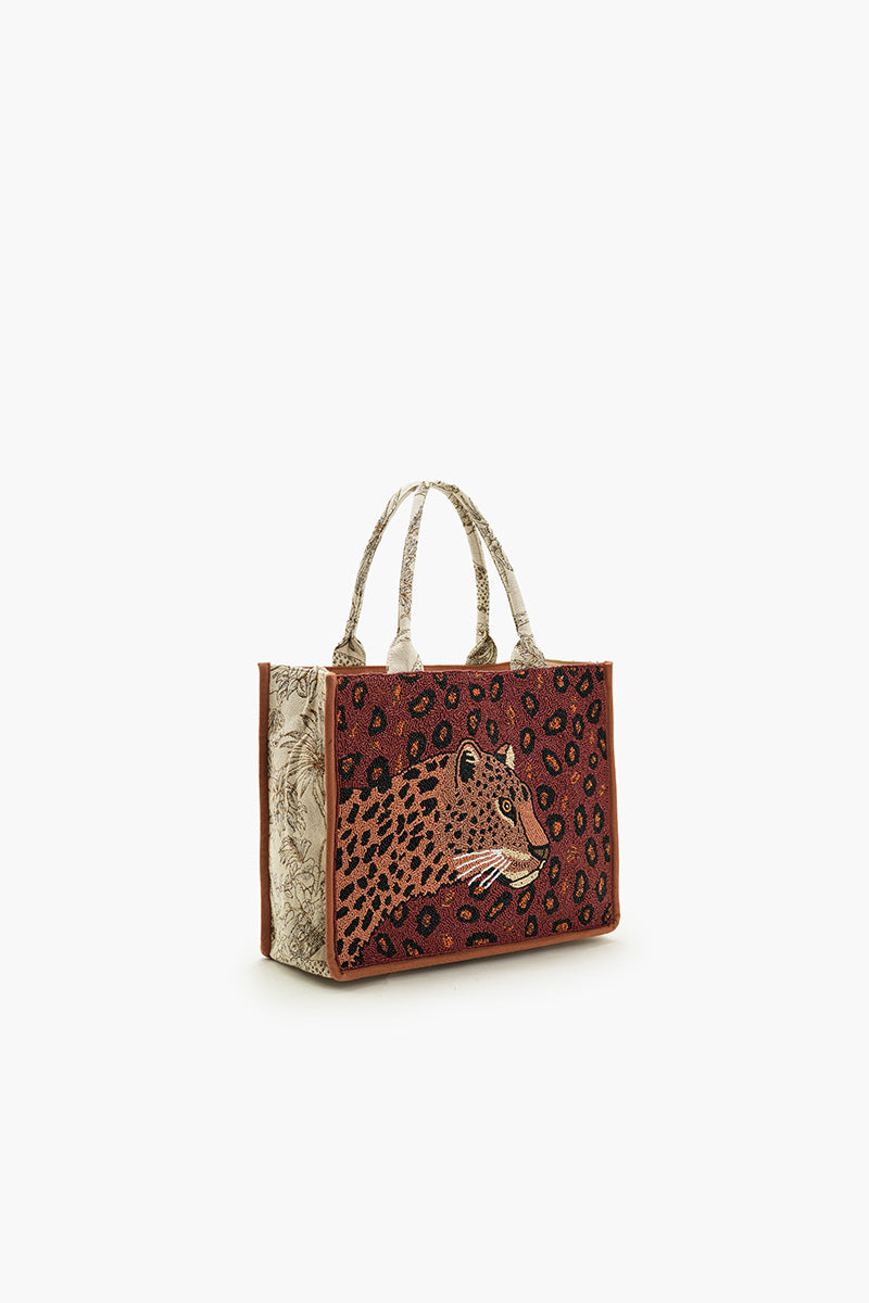 Forest Leopard Beaded Book Tote