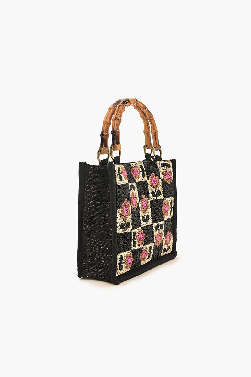 Geo Floral Beaded Hand Tote