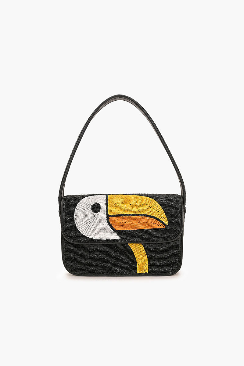 Black Toucan Beaded Shoulder Bag