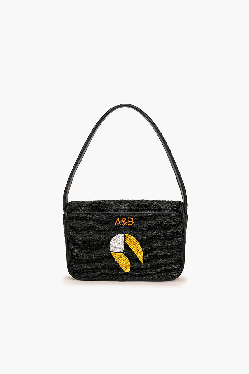Black Toucan Beaded Shoulder Bag