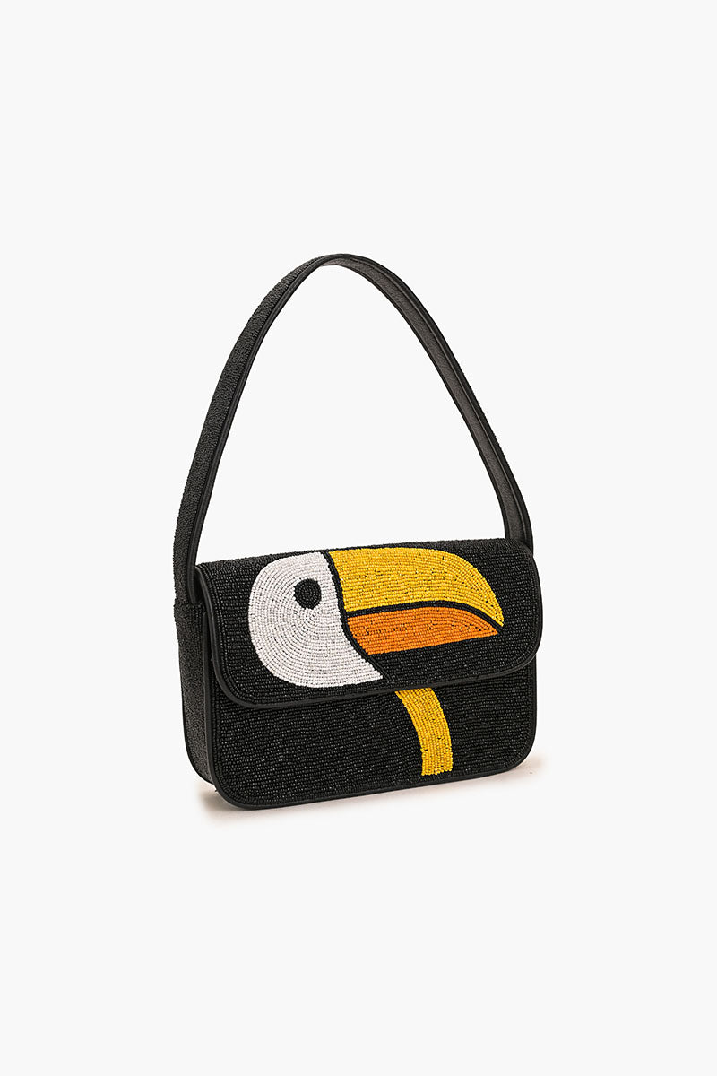 Black Toucan Beaded Shoulder Bag