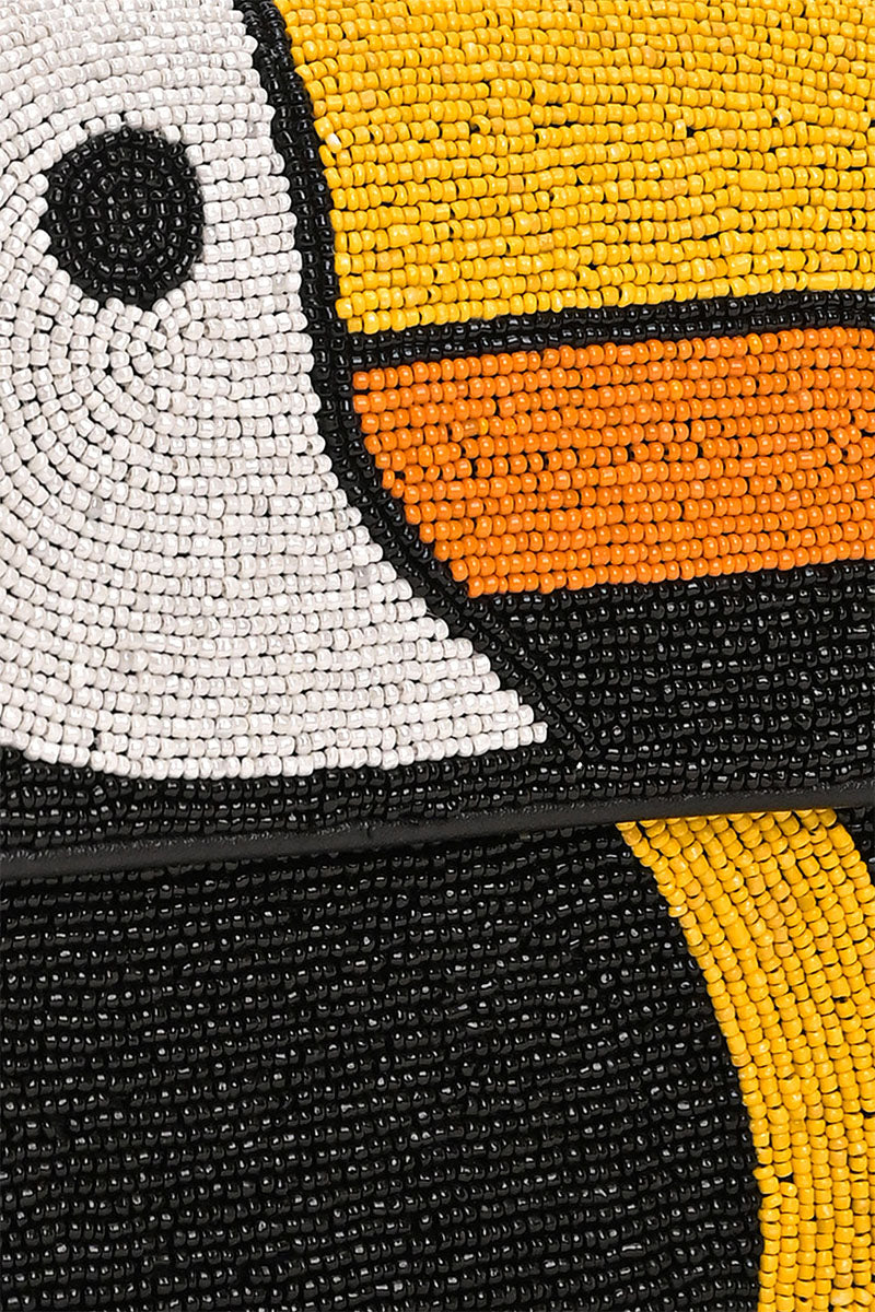 Black Toucan Beaded Shoulder Bag