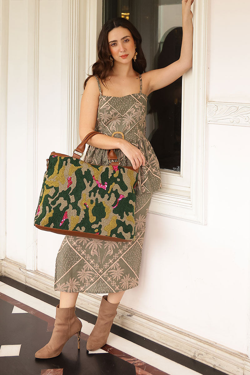 Camo Embellished Weekender Tote
