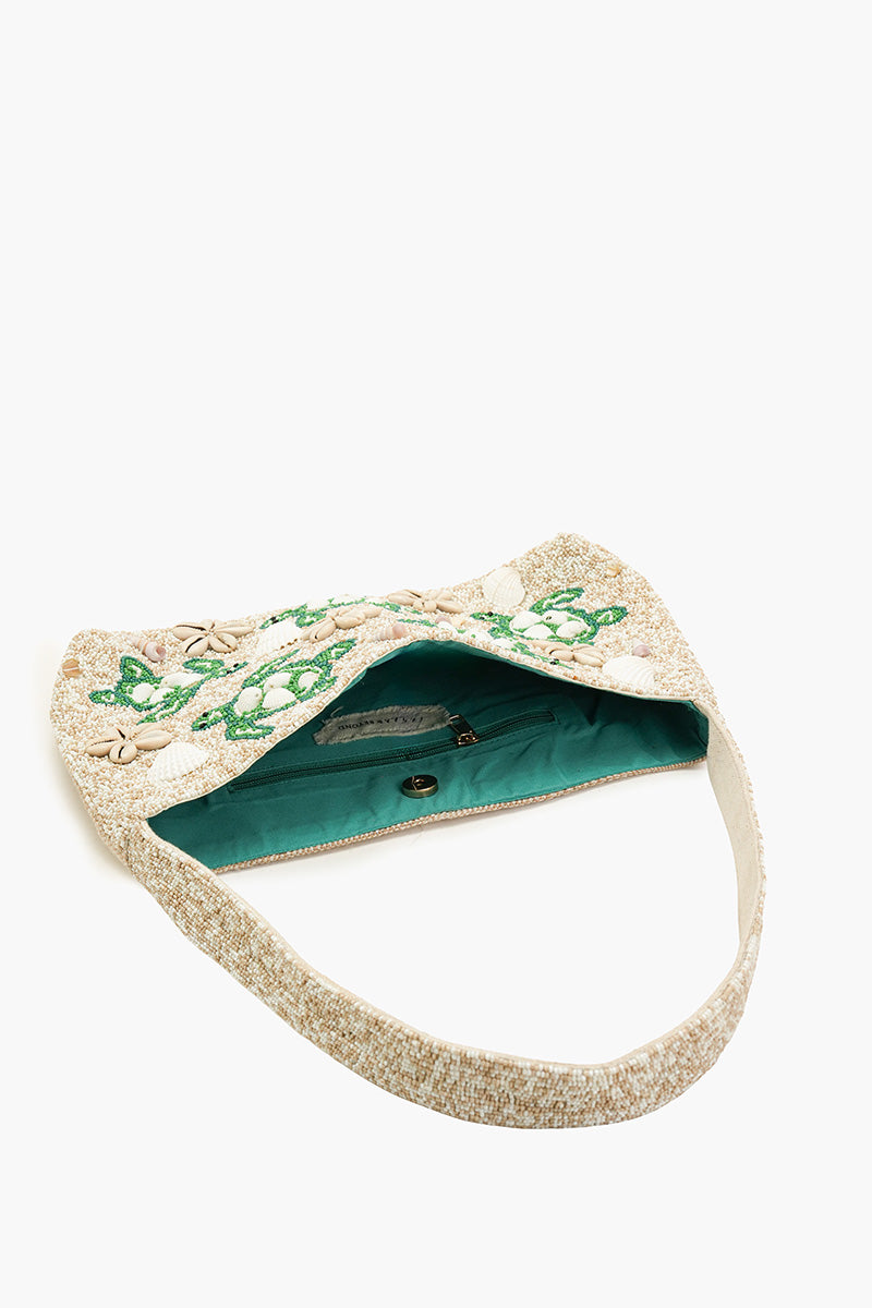 Sea Turtle Shell Beaded Large Shoulder Bag