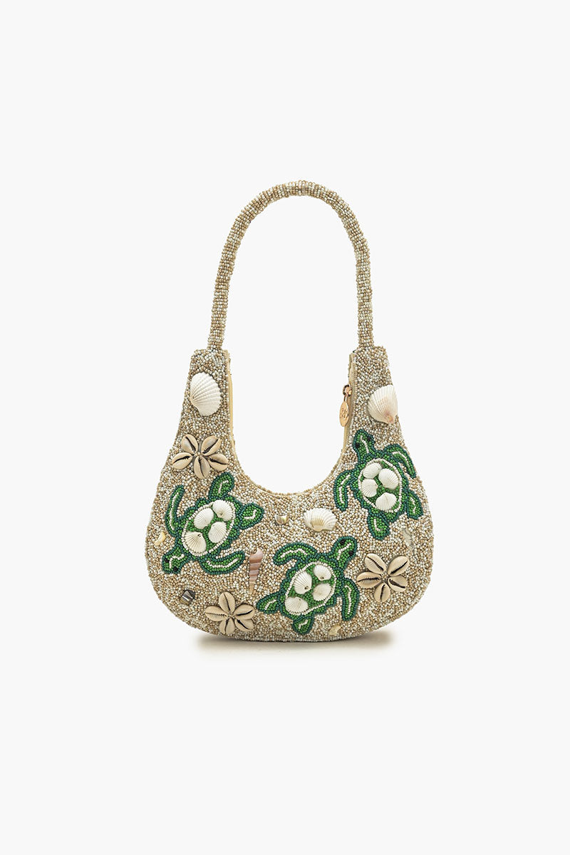 Sea Turtle Shell Beaded Hobo Bag
