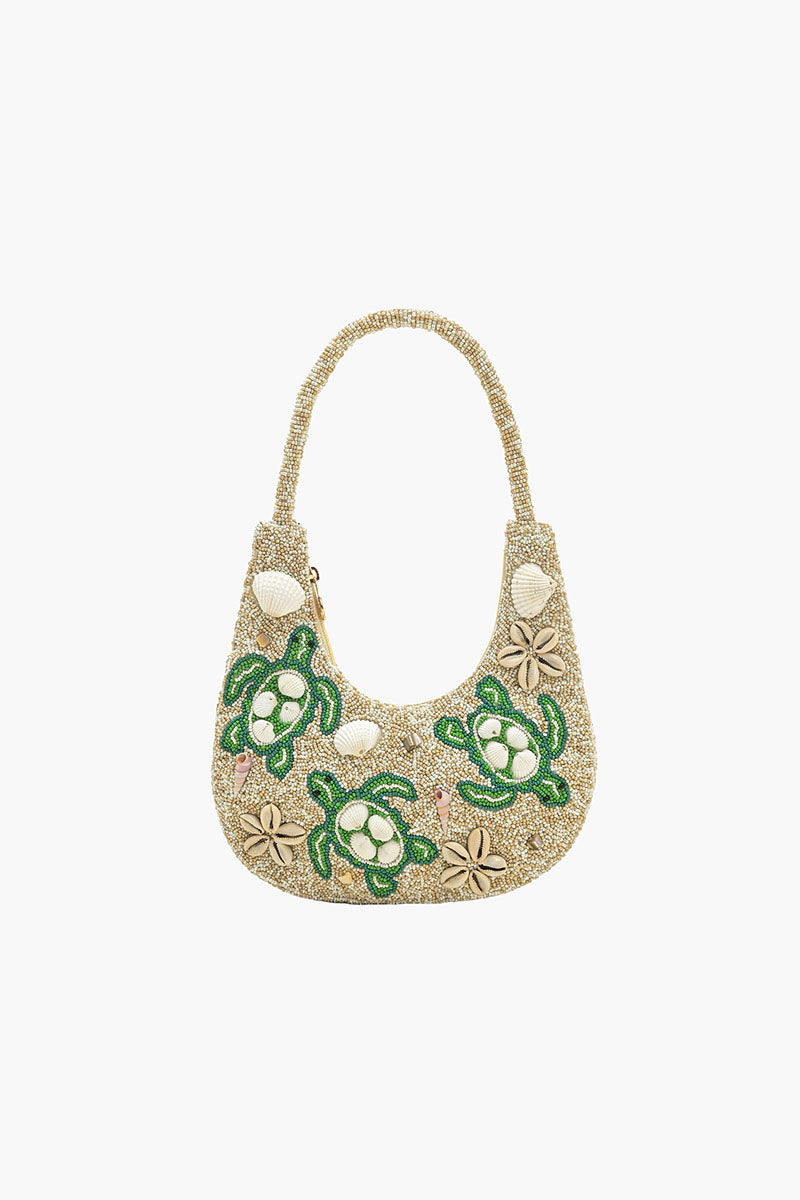 Sea Turtle Shell Beaded Hobo Bag
